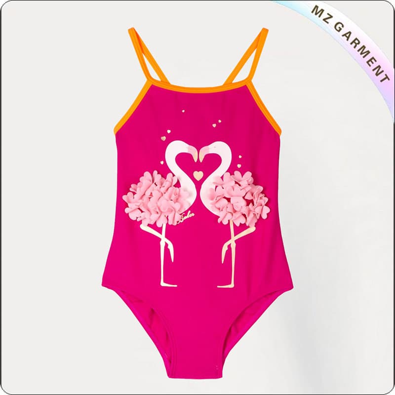 Girls_ Pink Printed Flamingo Swimsuit
